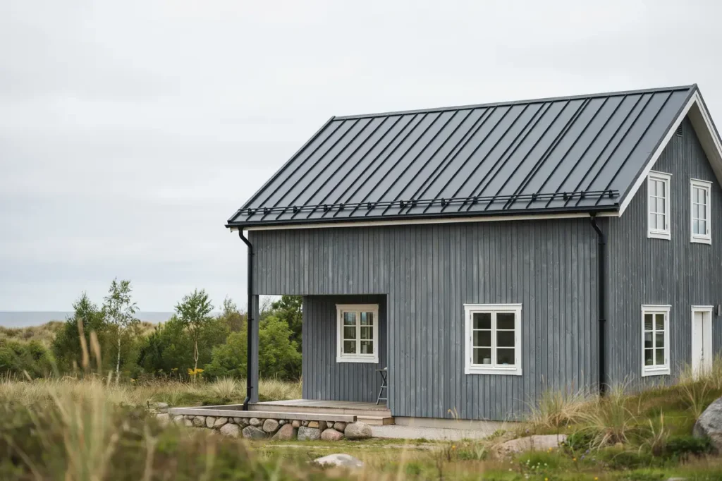 bandt ckning med dubbelfalsad pl t p fritidshus i h llviken vellinge