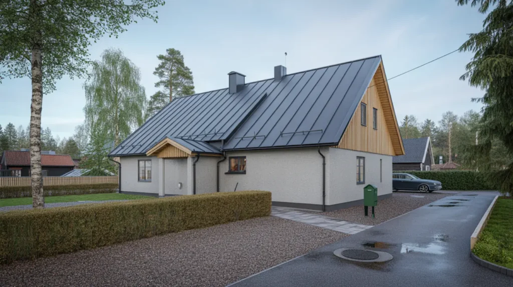 nyl ggning av bandt ckt dubbelfalsat pl ttak p villa i h llviken vellinge