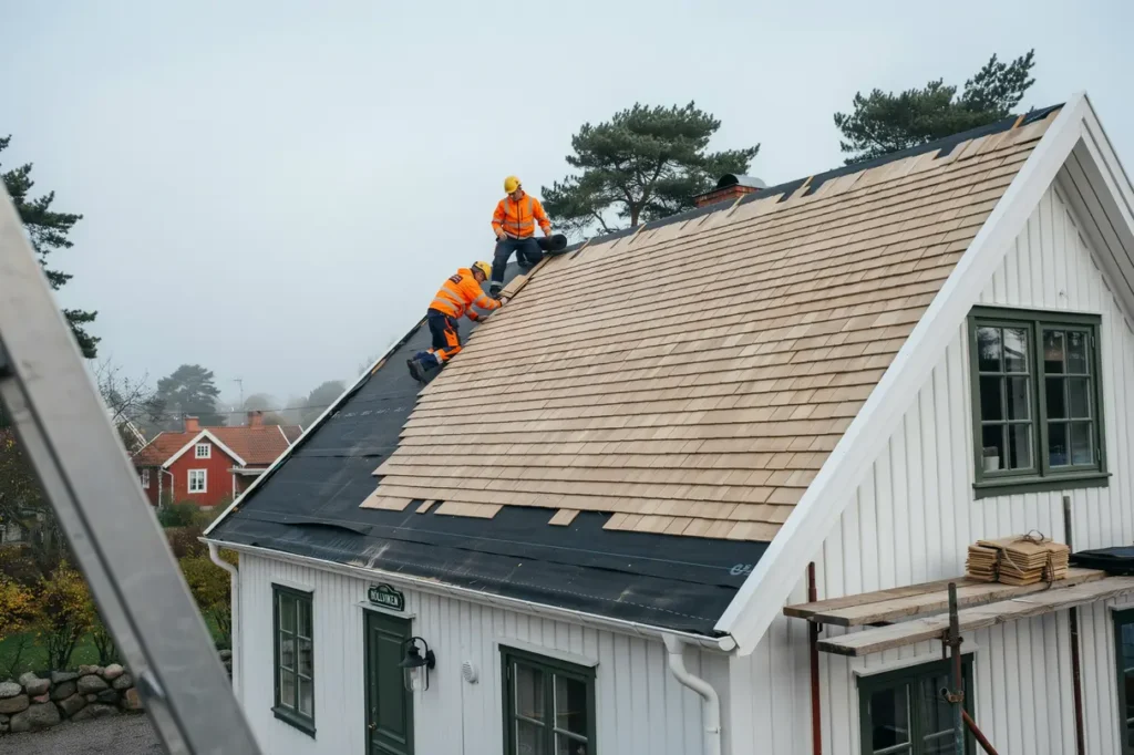 byte av r spont och underlagspapp p villa i h llviken